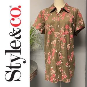 Style & Co Short Sleeved Collared Button Up Blouse